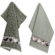 Hand- en Theedoek - Kippen - Groen